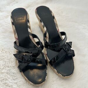 Burberry Black and Beige Espadrille Sandals